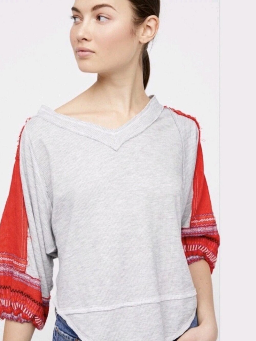 FREE PEOPLE We The Free Bubble Tee Shirt Top Grey